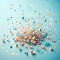 dynamic burst of confetti and ribbons