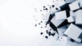 Dynamic Burst of Geometric Cubes Deconstructing into Particles on a White Canvas Royalty Free Stock Photo