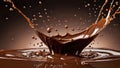 A dynamic burst of liquid chocolate milk splashes against a neutral background, capturing the motion and richness of the beverage Royalty Free Stock Photo