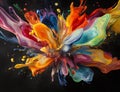 Dynamic burst of vivid multicolored paint splashes