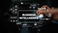 Dynamic Business Intelligence Visualization with Graphics and Data Analysis Elements in Modern Workspace. Asymptotic Royalty Free Stock Photo