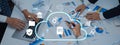 Collaborative Business Meeting Focused on Data Analysis and Cloud Computing with Digital Charts and Graphs Present on Royalty Free Stock Photo