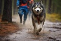Dynamic canicross event, dogs pull mushers in an exhilarating race