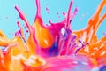 Colorful splash with vibrant paint and liquids.
