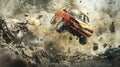 Dynamic Car Explosion in Dramatic Destruction Scene with Debris Royalty Free Stock Photo