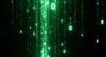 Digital Data Stream of Falling Green Binary Code Numbers on Black Background technology programming Royalty Free Stock Photo