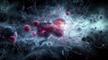 Dynamic cellular communication abstract digital art in a cosmic immersive science environment