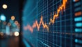 Dynamic chart with orange line against dark blue background represents market trends tech finance. Artificial intelligence Royalty Free Stock Photo