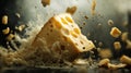 Dynamic Cheese Explosion with Crumbly Texture Royalty Free Stock Photo