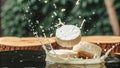 Dynamic Cheese Splash with Motion on Black Surface Royalty Free Stock Photo