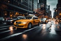 Dynamic City Life Cars in Motion with Motion Blur on a Crowded Downtown Manhattan Street. created with Generative AI