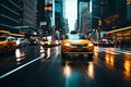 Dynamic City Life Cars in Motion with Motion Blur on a Crowded Downtown Manhattan Street. created with Generative AI