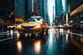 Dynamic City Life Cars in Motion with Motion Blur on a Crowded Downtown Manhattan Street. created with Generative AI