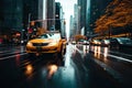 Dynamic City Life Cars in Motion with Motion Blur on a Crowded Downtown Manhattan Street. created with Generative AI