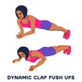 Dynamic clap push ups. Sport exersice. Silhouettes of woman doing exercise. Workout, training