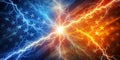 Dynamic clash of azure and amber bolts on a patriotic abstract scene AI Generative