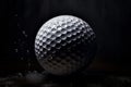 Dynamic Close-up of Golf Ball with Artistic Water Splashes and Stunning Illumination