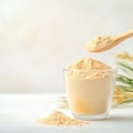 Dynamic Close-Up of Plant-Based Protein Powder in Glass Container