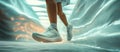 Dynamic Closeup of Runner in Midstride with Blurred Background - High Energy Athletic Shot with Copy Space for Editorial