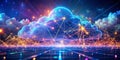 Dynamic Cloud Computing Network A Stunning 3D Render of Interconnected Servers and Data Flow Visualizing the Power of Royalty Free Stock Photo