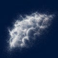 A dynamic cloud of white particles densely clustered in the center, dispersing outward