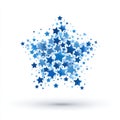 Confetti Starburst Explosion Featuring Numerous Blue Stars Against A Clean White Background With Soft Shadow Royalty Free Stock Photo