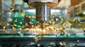 Dynamic cnc machine drill head in action on green screen precision and energy in motion Royalty Free Stock Photo