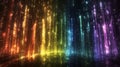 Dynamic coding visualization showcasing vibrant color patterns and shifting hues in a digital landscape at twilight