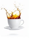 Dynamic Coffee Splash in a White Cup on White Background Royalty Free Stock Photo