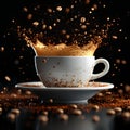 Dynamic coffee splash in white cup, moment of excitement. morning energy boost captured. AI Royalty Free Stock Photo