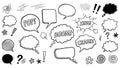 Hand Drawn Comic Speech Bubbles and Sound Effects Set Royalty Free Stock Photo