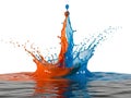 Dynamic collision of orange and blue liquid splashing in water Royalty Free Stock Photo
