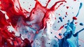 Dynamic collision of red and blue paint splashes