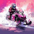 Dynamic And Colorful Snowmobile Speedpainting On Fuchsia Background