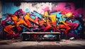 Vibrant Wildstyle Graffiti Mural with Urban Bench Royalty Free Stock Photo