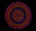 Dynamic colour mandala art design with circular symmetric floral pattern.