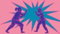 Dynamic Combat Scene, Two Figures Engaged in Energetic Battle, vector design Generative AI Royalty Free Stock Photo