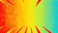 Dynamic comic book background explosion design featuring a vibrant red to cyan gradient with halftone dots and sharp radiating Royalty Free Stock Photo