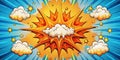 Dynamic comic book explosion with starburst and clouds. Generative AI Royalty Free Stock Photo