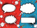 Dynamic comic book speech bubbles with explosive background isolated on white background Royalty Free Stock Photo