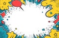 Dynamic comic book style border with vibrant burst design and speech bubbles in retro pop art illustration Royalty Free Stock Photo