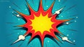 Dynamic comic book style explosion with vibrant red and yellow hues on a teal background. Generative AI Royalty Free Stock Photo