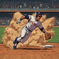 A dynamic comic-style illustration of a baseball player in mid-action sliding into a Royalty Free Stock Photo