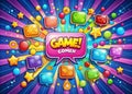 Dynamic ComicStyle Game UI Design with Explosive Square Bubbles A Vibrant Background for Engaging Game Interfaces Royalty Free Stock Photo