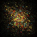 A dynamic composition of multicolored dots and circles, featuring varying sizes