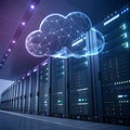Cloud Computing abstract background with glowing data network and digital storage concept. Royalty Free Stock Photo