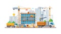 Dynamic construction site with dump truck and crane, vector design Generative AI Royalty Free Stock Photo
