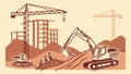 Dynamic Construction Site with Excavator and Building Work, vector design Generative AI Royalty Free Stock Photo
