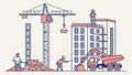 Dynamic Construction Site with Workers and Cranes - Building Vector Design Generative AI Royalty Free Stock Photo