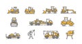 Dynamic construction vehicles collection modern flat icons for industry projects and transport needs Royalty Free Stock Photo